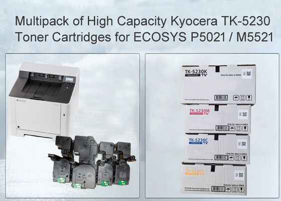 ตลับหมึก Kyocera Ecosys M5521 สีดำและสี TK5230 CMYK 4 แพ็ค พร้อมผงหมึก Japan Toner
