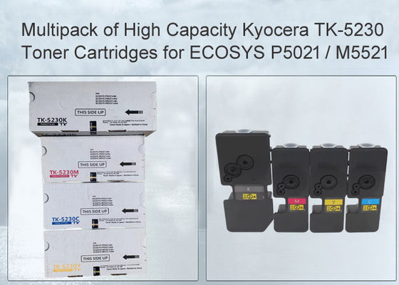 ตลับหมึก Kyocera Ecosys M5521 สีดำและสี TK5230 CMYK 4 แพ็ค พร้อมผงหมึก Japan Toner